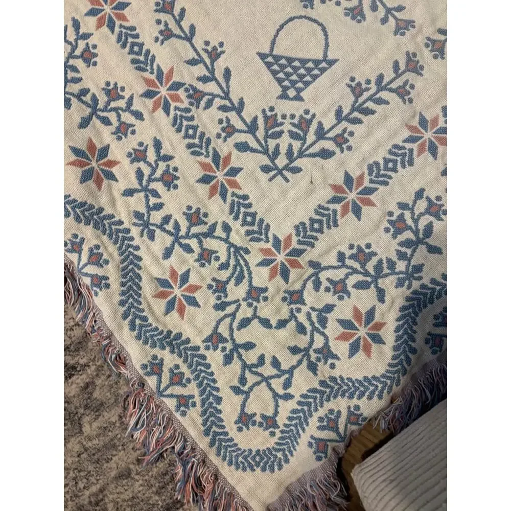 Vintage 90s Butter Mom Fringe Quilt Style Throw Blanket